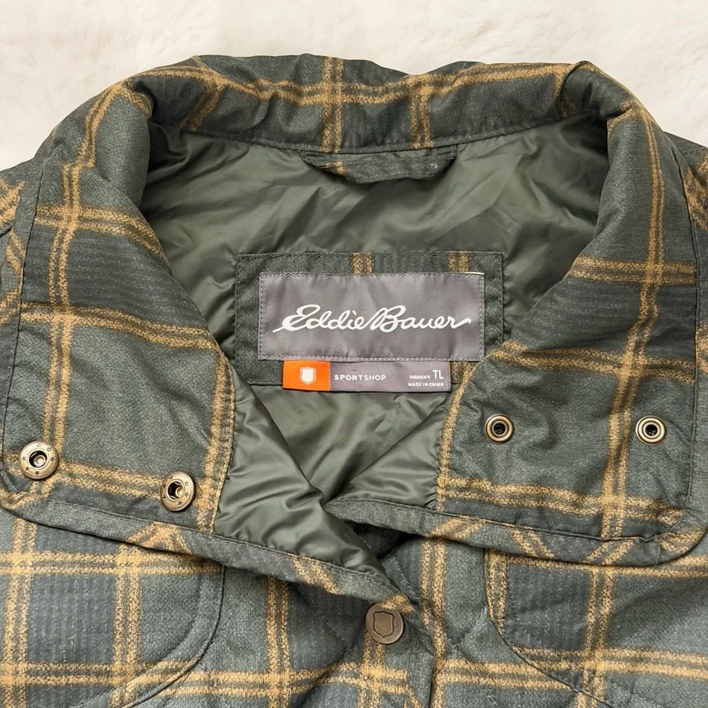 Eddie Bauer Olive Green Plaid Quilted Vest Lightweight Puffer - M